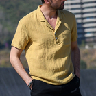 100% Linen S - 3XL Men'S Casual Shirt Short Sleeve Soild Color Single Button
