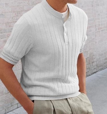 Custom Apparel Factory Men'S 100% Acrylic Polo Shirt Lapel Short Sleeved Slim Fit Knitted Shirt